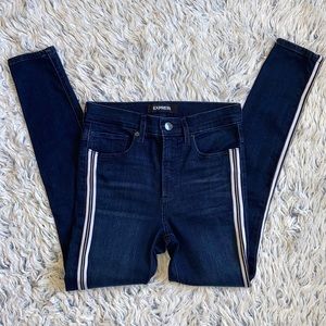 Express Ankle High Rise Stripe Blue Jeans 2R